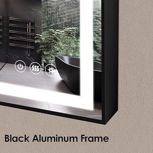 Miniatura 6 de Espejo de baño LED con marco de metal, 36 x 36 pulgadas, espejo de tocador con luces delanteras regulables, espejo iluminado para pared, antiniebla,