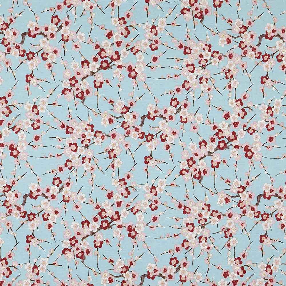 Kt KILOtela - Leinenstoff digital bedruckt - Half Panama 100 % Baumwolle - Patchwork 300 cm Länge x 280 cm Breite, Mandelblüten, Rosa, Granatrot, Blau - 3 Meter