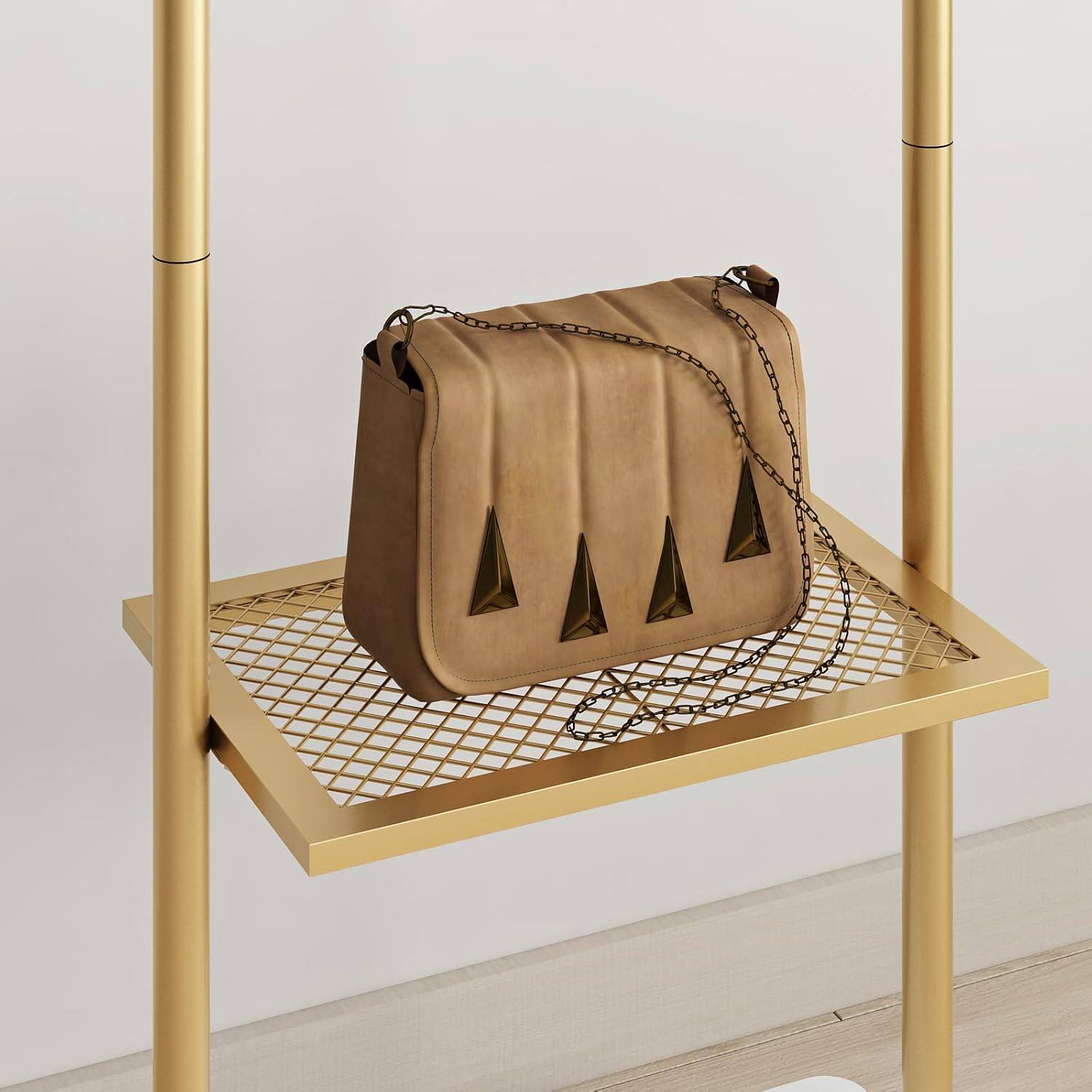 TIEOU Gold Clothes Racks with Shelf, Heavy Duty Gold Clothing Racks for Boutiques, Free-Standing Metal Garment Rack for Hanging Clothes, Modern Coat Rack Entryway(2 tier)