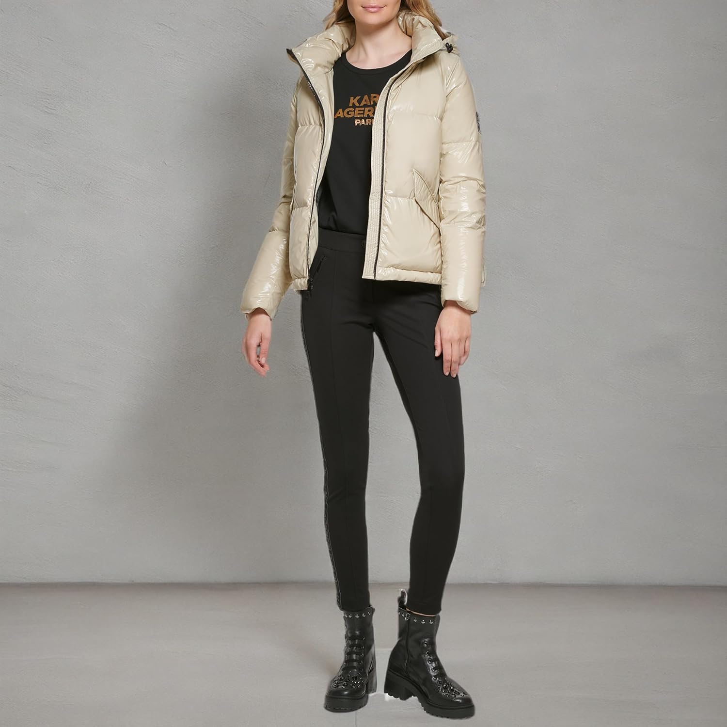 KARL LAGERFELD Women's Chevron Quilted Short Puffer - Image 5