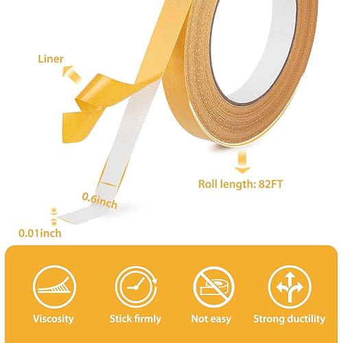 Miniatura 2 de Cinta adhesiva de doble cara resistente, malla de fibra de vidrio de 0.6 pulgadas x 82 pies, cinta adhesiva de doble barra, cinta transparente