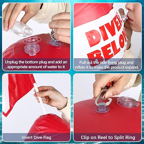 Miniatura 3 de Maitys Juego de cuerda de buceo de PVC resistente con bandera de buceo, flotador de señal inflable con bandera de buceo, correa de cordón para