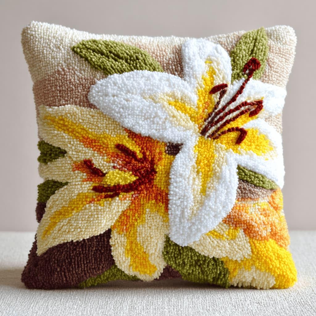 Kitquiver Latch Hook Kits Donkey for Adults,Lily DIY Latch Hook Cushion Kits and Latch Rug Kits Cross-Stitch Embroidery Cushion Cover for Home Sofa Decoration 17X17 in