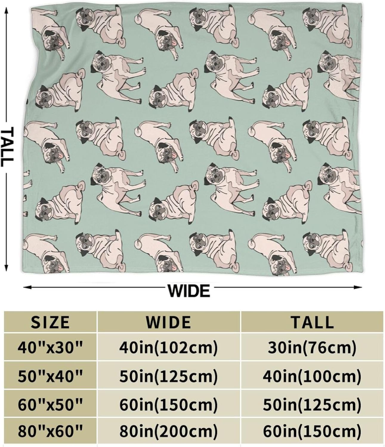 Cute Dogs Fleece Blanket Lightweight Ultra-Soft Pug Lovers Throw Blanket for Sofa Couch Bed Camping Travel - Super Soft Cozy Microfiber Blanket 50"X40" - Image 3