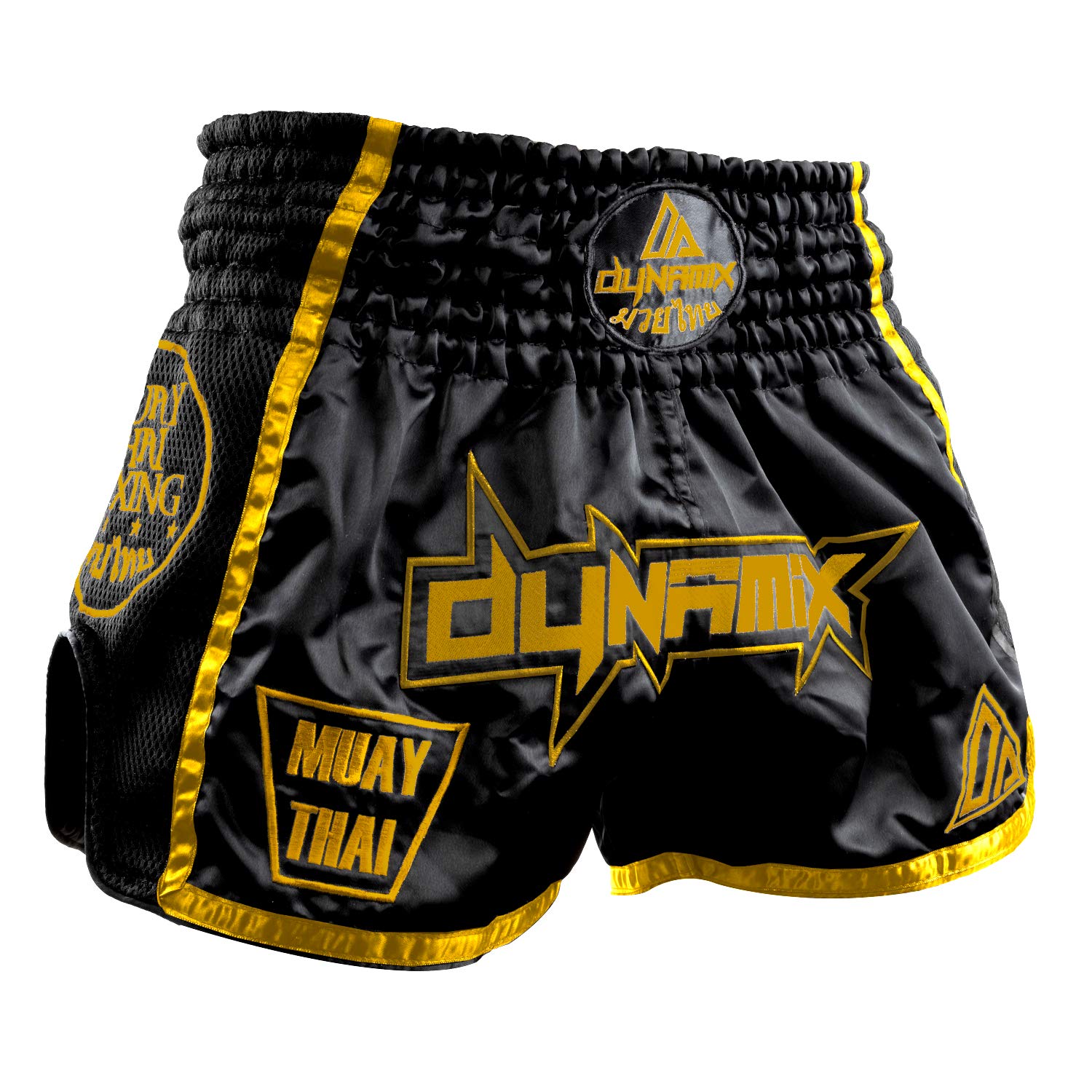 Muay Thai Shorts Warpath - Gold Edition - Premium Thai Short für Thaiboxen traditionelle Thaiboxhose für Herren mit Air-Tech-Gewebe und einzigartigen Muay Thai Stickereien