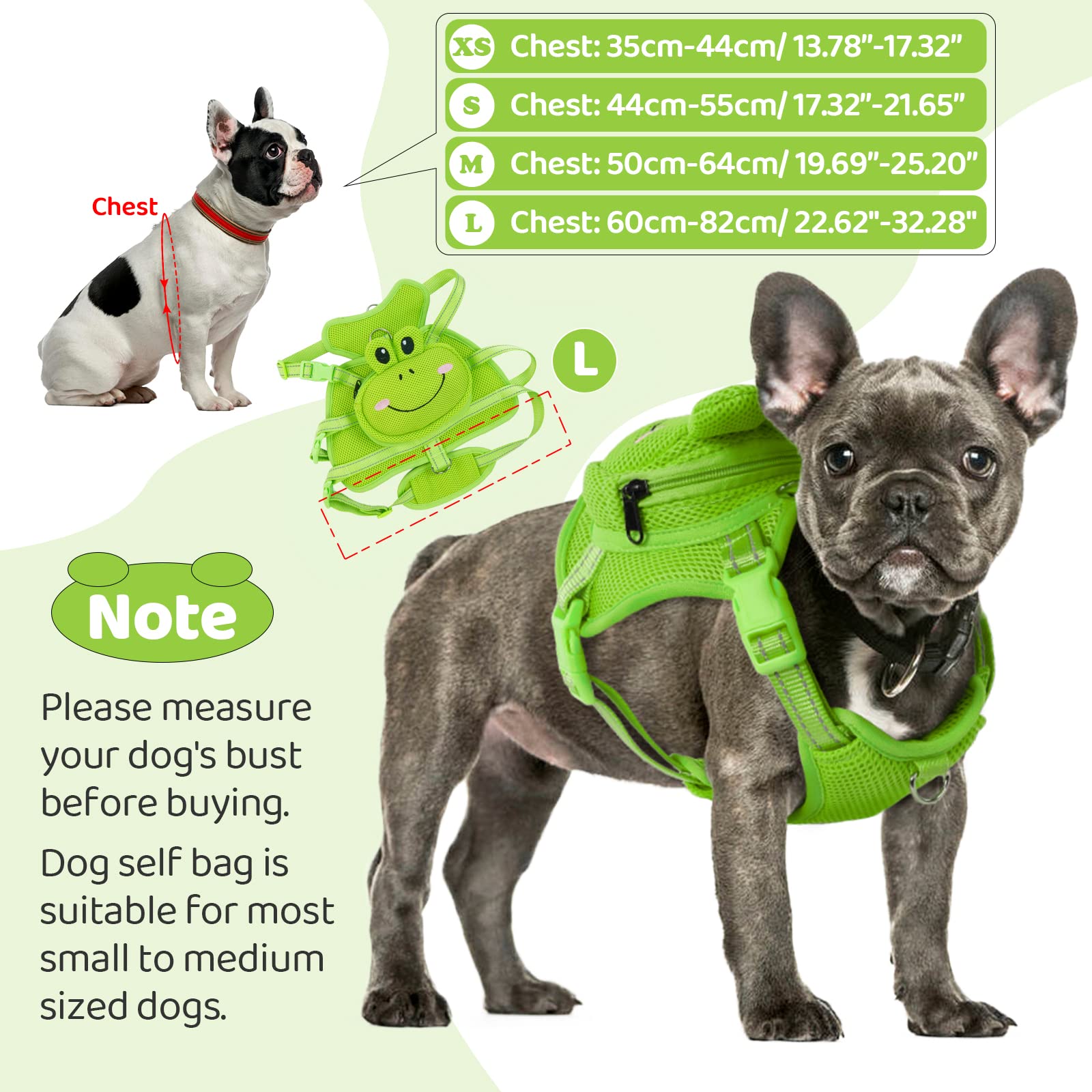 Mochila con arnés para perro, bonita mochila transportadora para perros pequeños y medianos, sin tirones, chaleco para mascotas, bolsa de malla con anillo en D para cachorros, viajes al aire