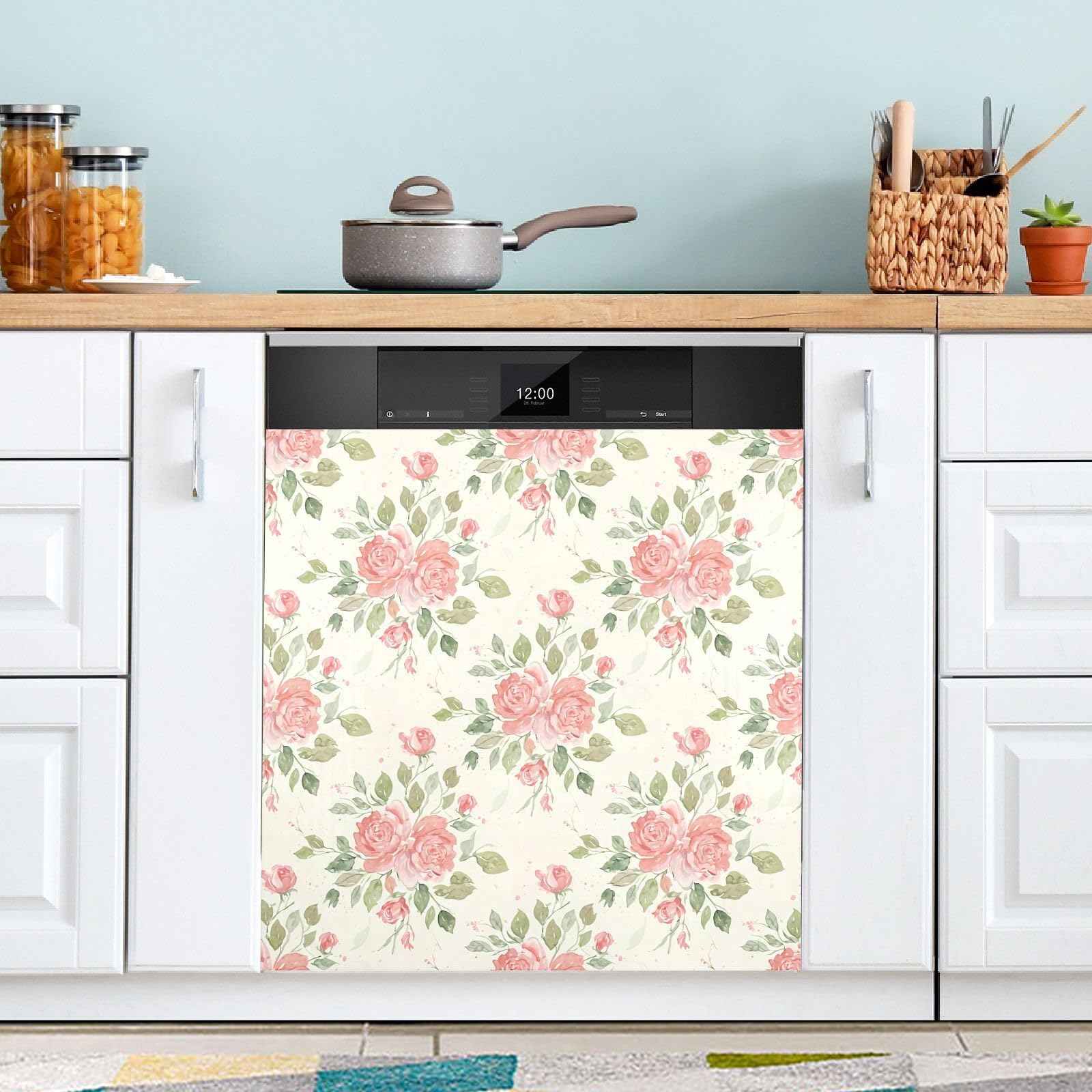 Panel magnético de peonías lavable y reutilizable para decorar lavavajillas de 23 pulgadas