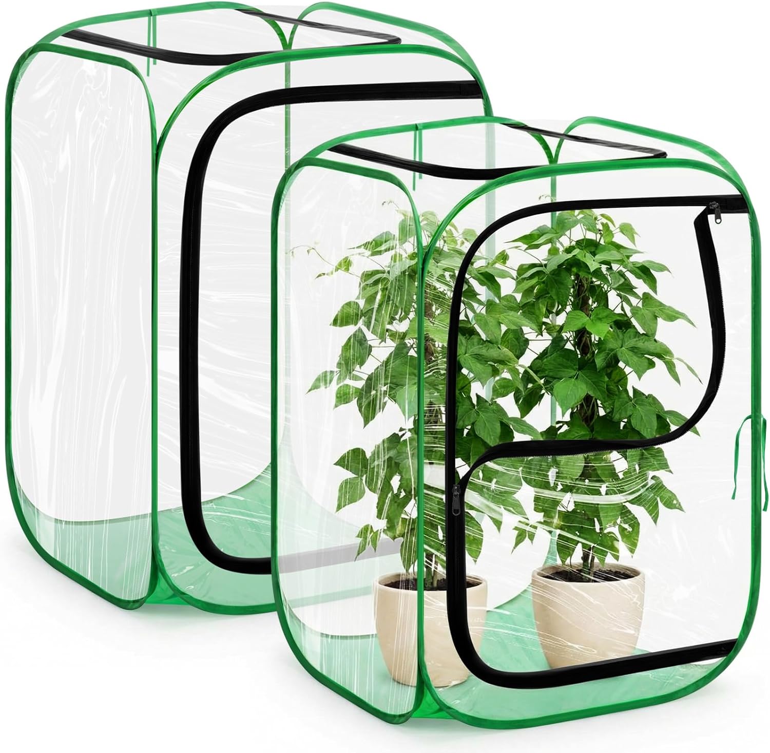 2 Pack Pop up Plant Enclosure Cover Foldable Clear PVC Mini Greenhouse for Freeze Protection with Zipper Door 24 x 24 x 36 Inch Garden Plant Cover Protect Fruit Vegetable Fruit from Bird Pest
