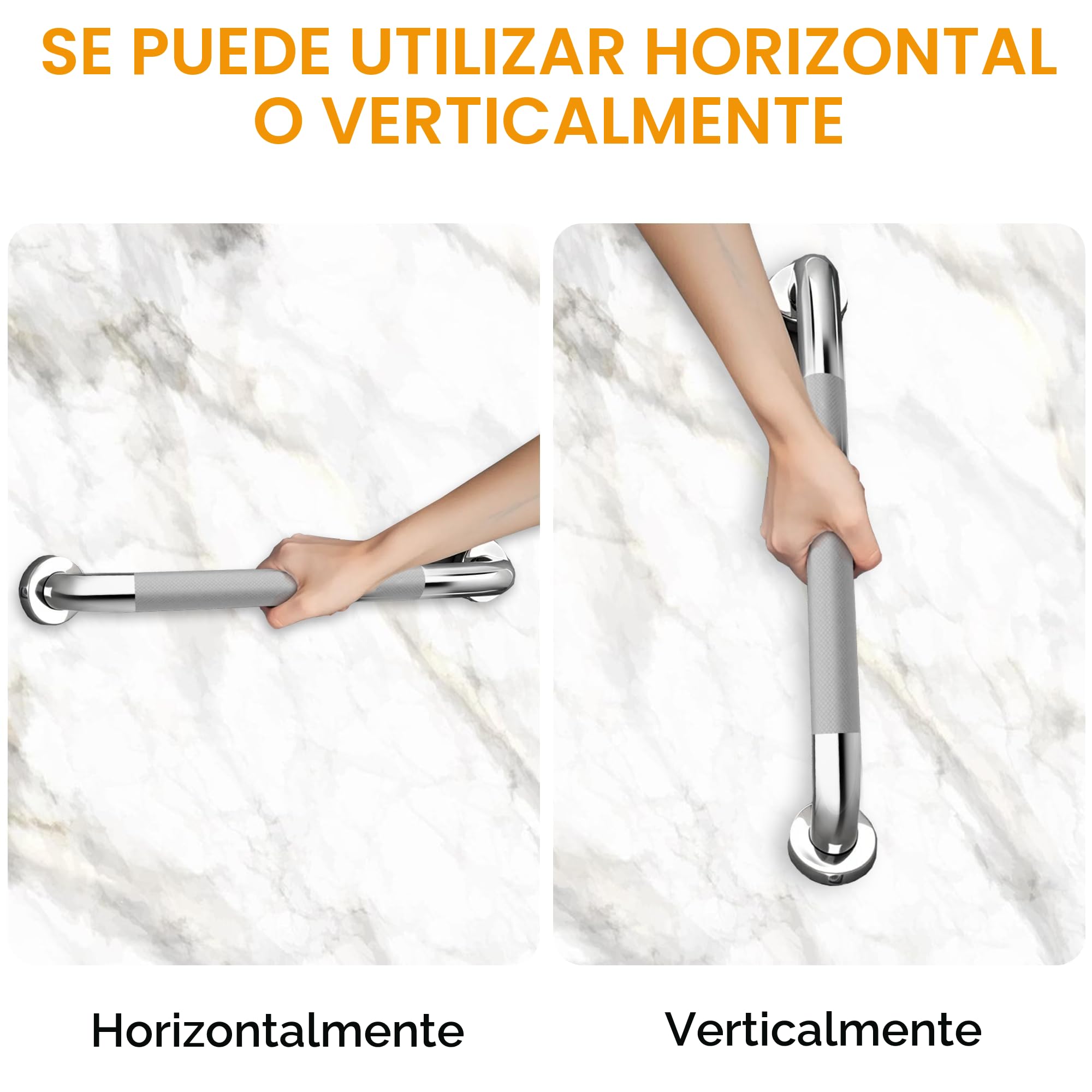 Barra de agarre antideslizante para baño, de acero inoxidable 304, para cocina, dormitorio, baño, ducha y escaleras (50 cm - 1 unidad)