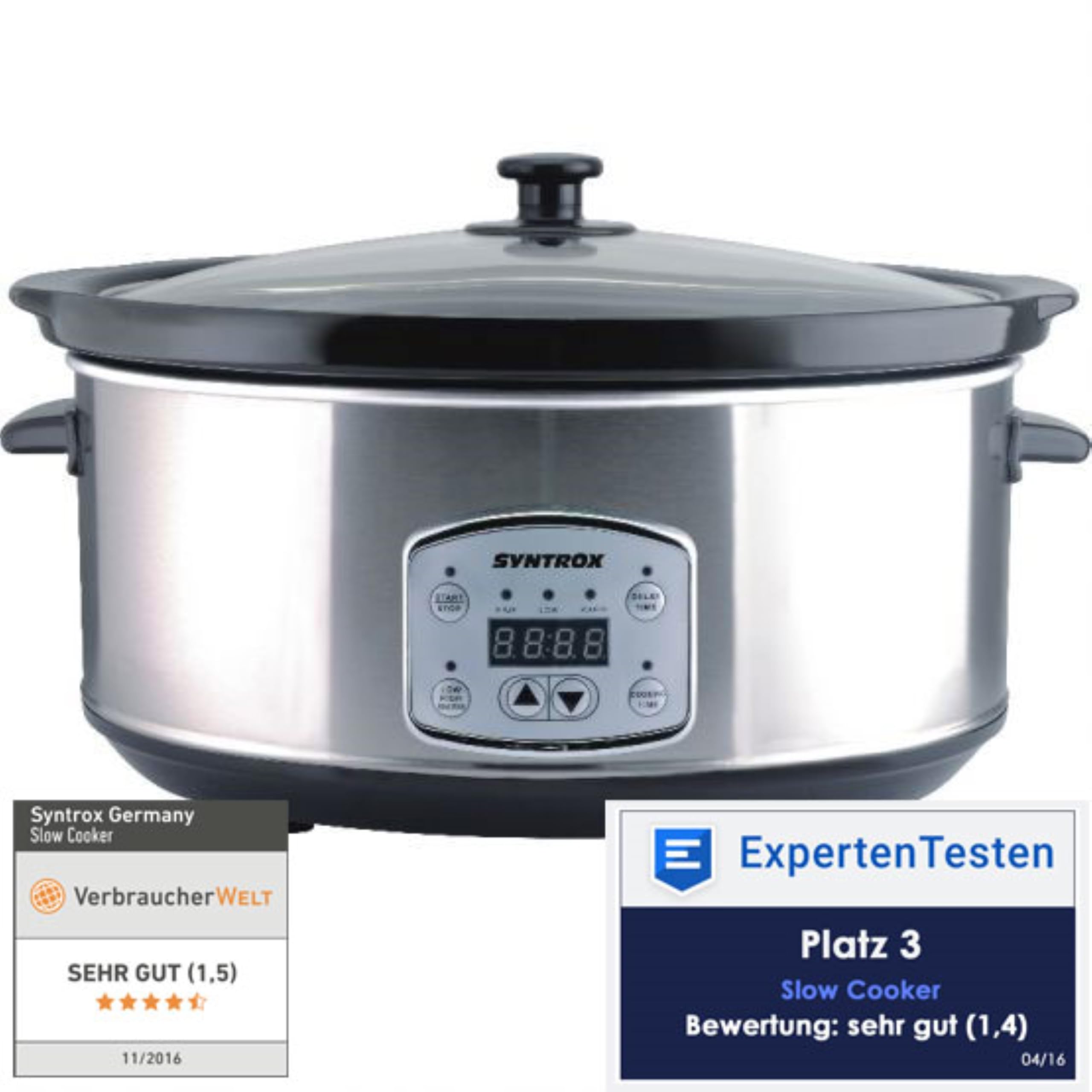 Syntrox Germany 6,5 l Slow Cooker | Schmortopf | Schongarer | Multikocher Solier, Spülmaschinengeeignet, mit Glasdeckel, Küchengerät, 320 Watt, Gesunde Küche