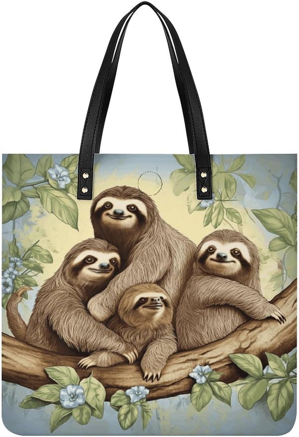 Sloth Family Tote Bag with Magnetic Buckle Reusable Grocery Bags Lightweight Cross Body Handbag for Daily Essentials