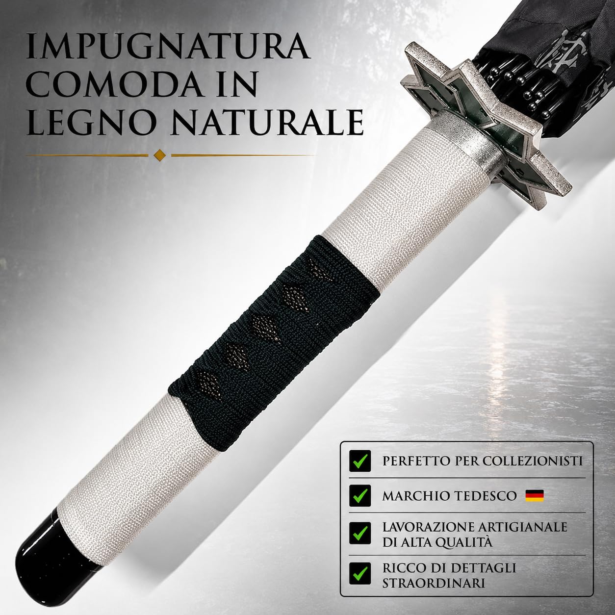 Demon Slayer Ombrello - Anime Pioggia Cosplay Katana Apertura Automatica Spada Ninja Parasole, Nero, Bianco