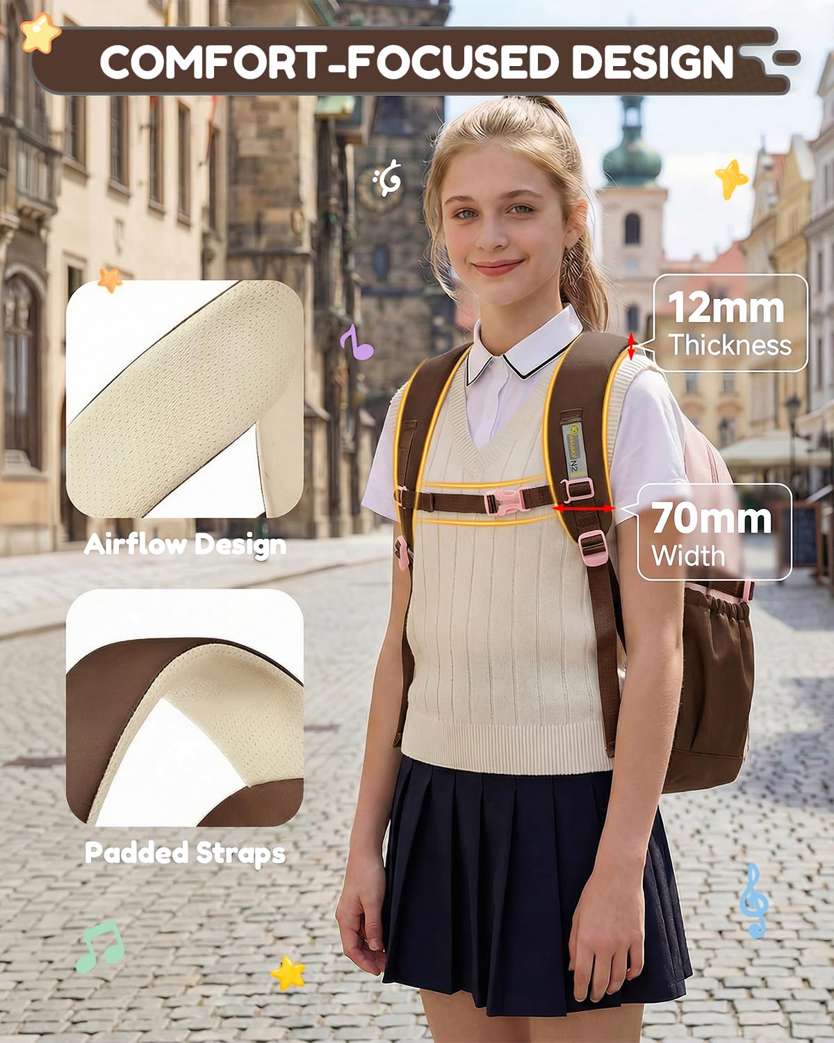 Schultasche Mädchen Schulrucksack Teenager - Wasserdichter Schulranzen für Mädchen - Modischer Rucksack mit Großer Kapazität für Schule Reisen (ab 10 Jahren), Rosa-Braun