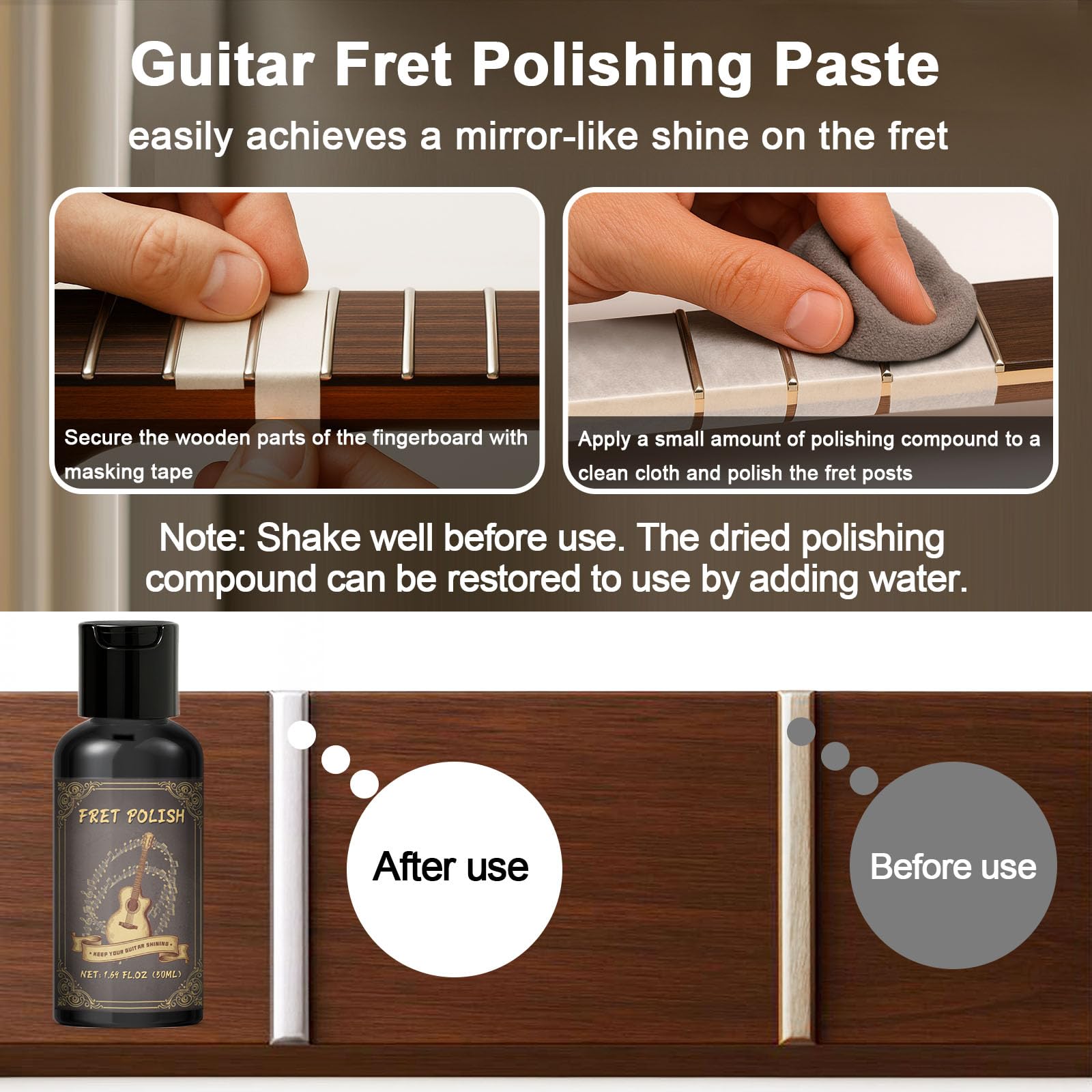1DFAUL Set di pulizia per chitarra, 9 pezzi, con pulitore per chitarra, lucidante, olio per tastiera e corda, per tutti i tipi di chitarra, ideale per principianti, giocatori e collezionisti