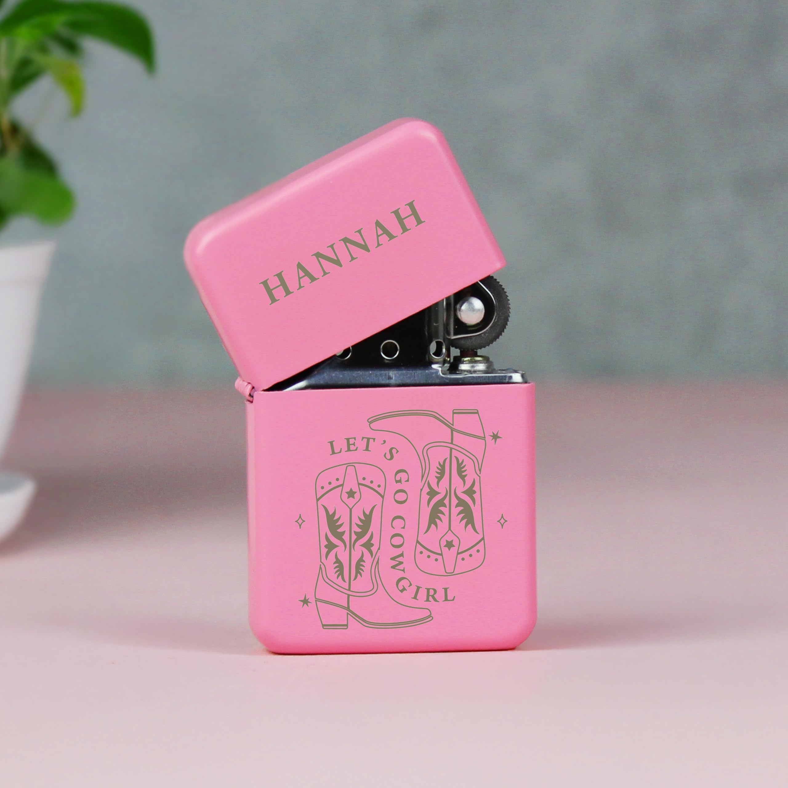 Personalised Cow Girl Pink Petrol Lighter