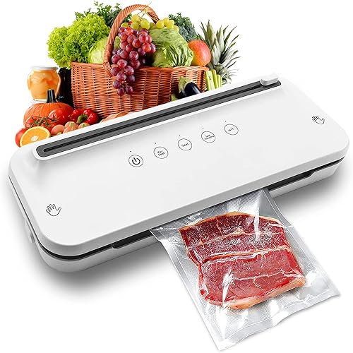 Pskang Food Saver Vacuum Sealer Machine One-Touch Vacuum Sealer with Cutter for Food Saver Automatic Air Sealing System with jar attachment for Food Storage Dry Wet Food Modes