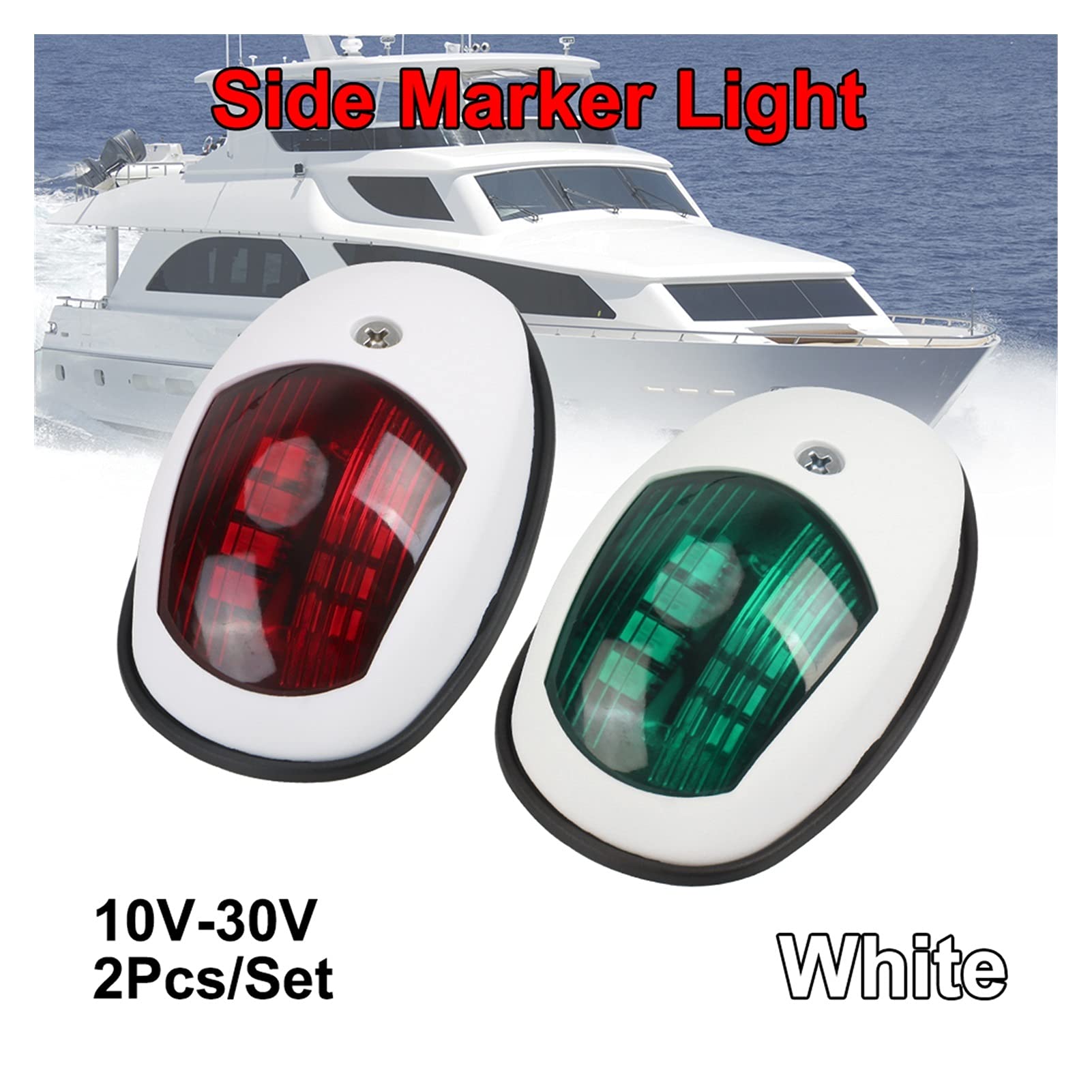 2PCS LED Luz de navegación 1 0V-30V Lámpara advertencia señal a prueba agua la luz del lado puerto estribor for furgoneta remolque camión yates marinos Para navegación y pesca.(Bianco)