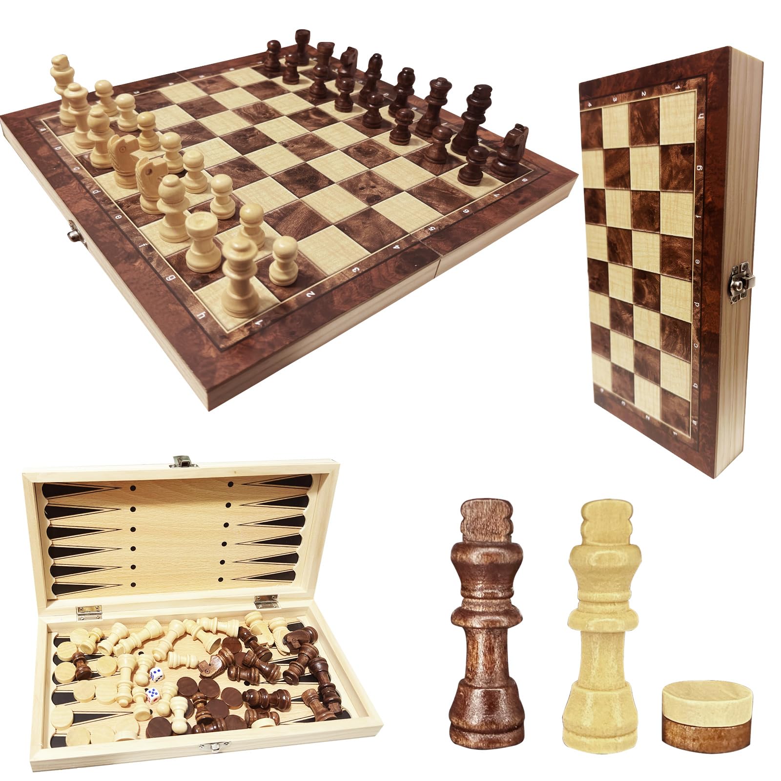 Chess Set, Folding Hand Crafted Wooden Chess Set,Board with Foldable Secure Storage & Exquisite patterns, Travel Chess Sets, Gift For Kids, Adults, Boys, Girls