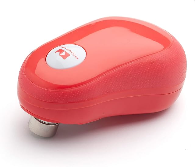 Kitchen Mama One-Touch Electric Can Opener - Automatic Tin Opener, Safe & Smooth Edges, Ergonomic & Arthritic Hand Friendly, Compact Cordless Design - Red