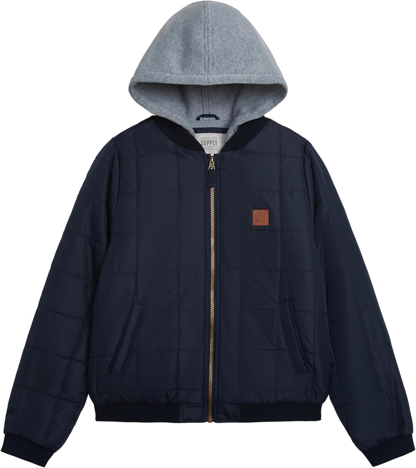 LONDON FOG Baby Boys' Midweight Quilted Bomber Jacket With Sweatshirt Hood