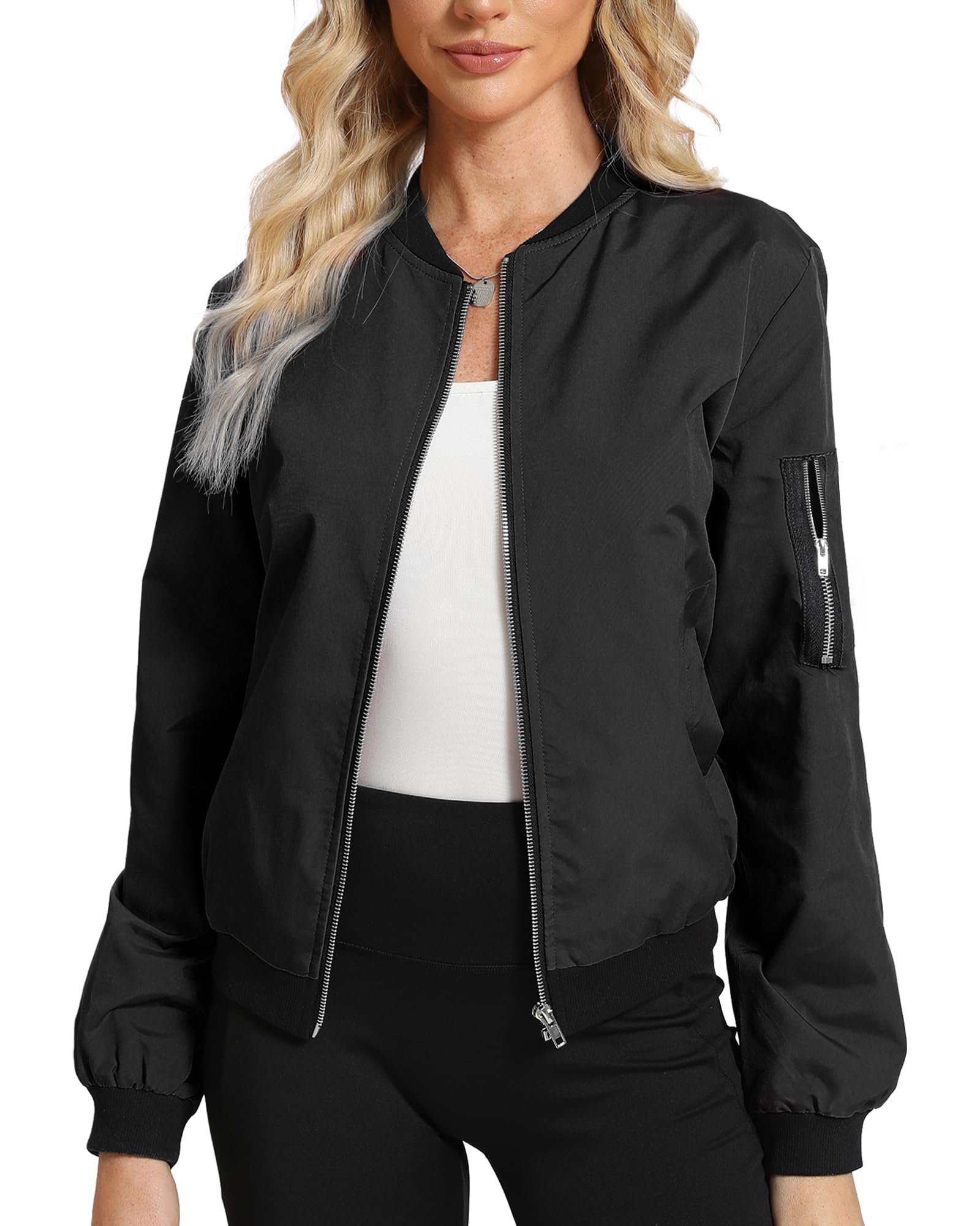 Argstar Womens Bomber Jacket Lightweight Casual Windbreaker with Pockets S-XXL
