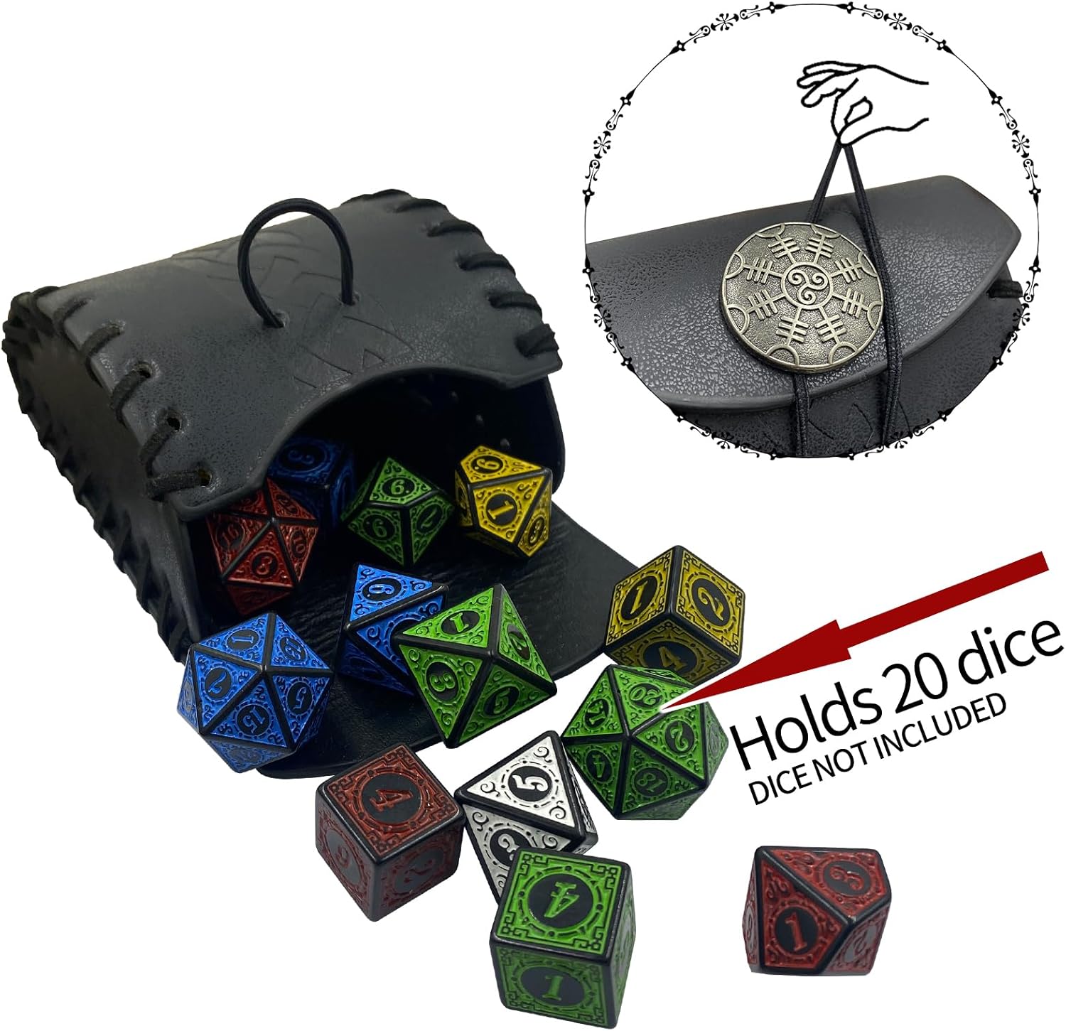 HiiFeuer Medieval Faux Leather Mini Belt Bag, Portable Renaissance Belt Pouch, Nordic Coin Purse Dice Bag for LARP Ren Faire (Black A) - Image 3