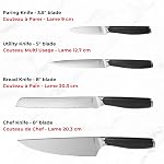 Starfrit Gourmet 6-Piece Set de couteaux de cuisine avec bloc en bois d'Acacia et aiguiseur à lame intégré, en acier inoxydable, 3.5" Paring, 5" Utilitaire, 8" Du pain, 8" Couteaux de chef