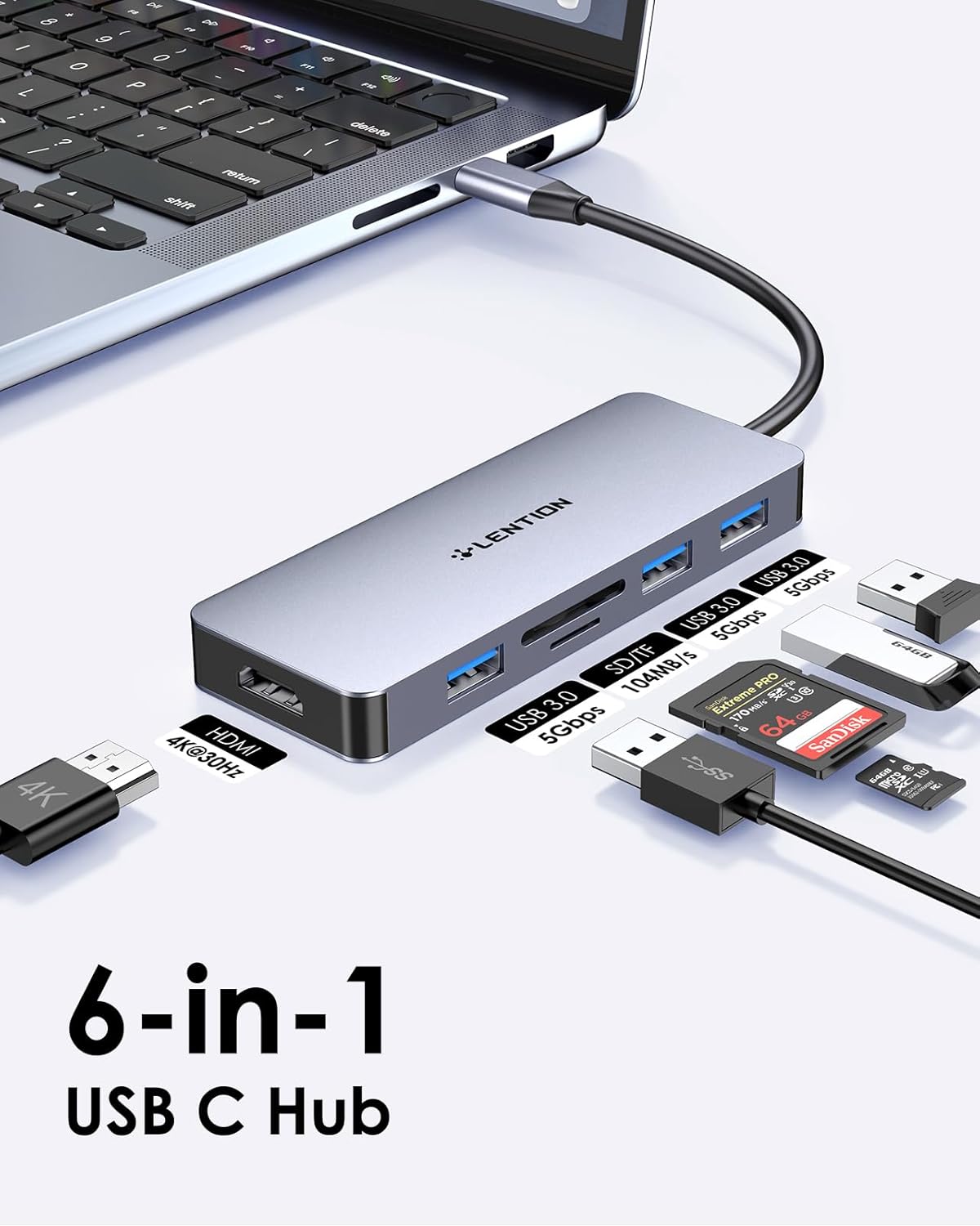 LENTION USB C Hub pripojený k MacBooku Pro