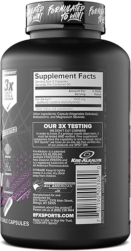 Miniatura 9 de EFX Sports Kre-Alkalyn EFX Suplemento de píldora de monohidrato de creatina con pH correcto, apto para veganos, fuerza y crecimiento muscular, 90