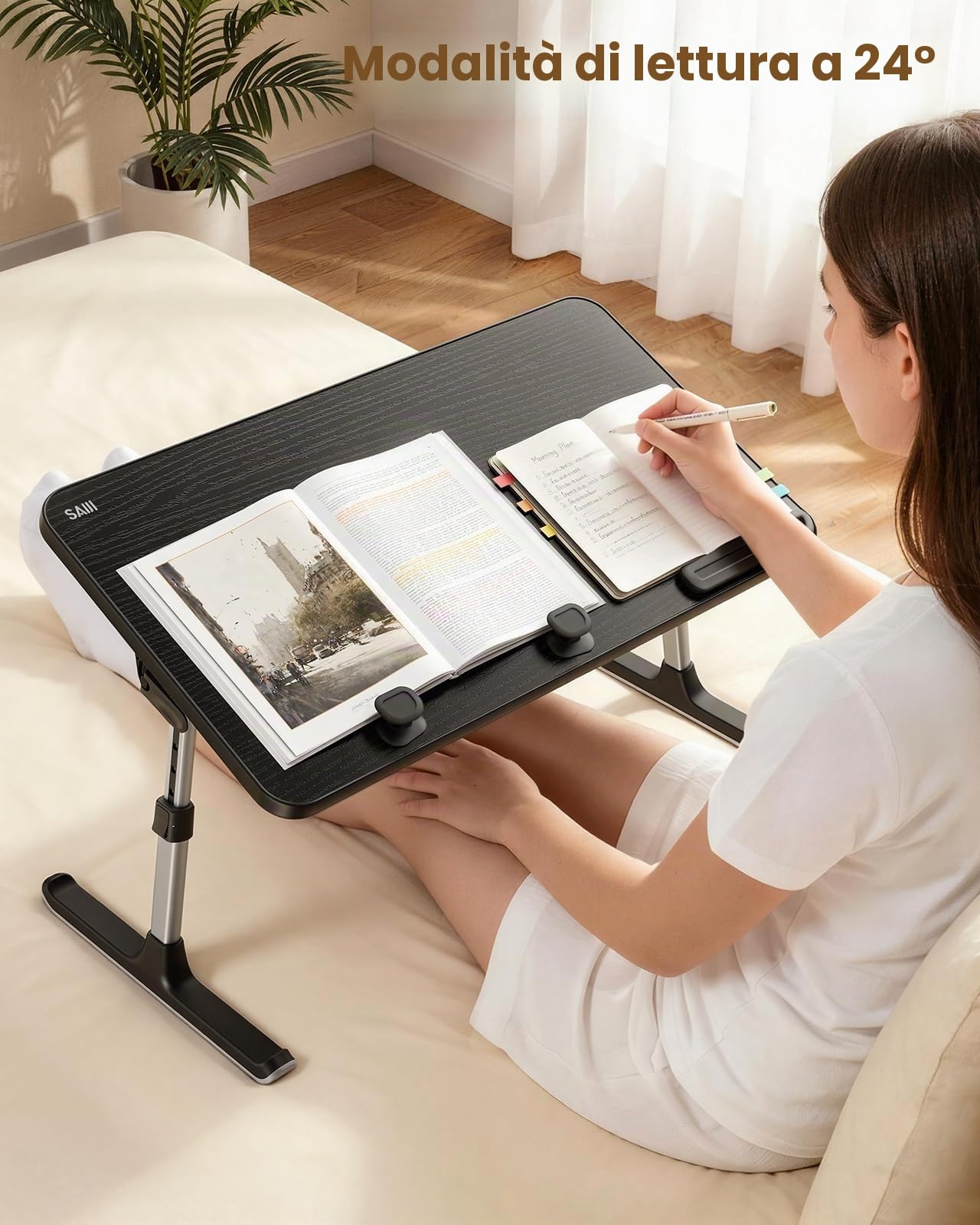 Tavolo, SAIJI Tavolino da letto, Supporto pc Portatile regolabile a 5 altezze, lapdesk pieghevole, per divano divano pavimento lavoro studio lettura scrittura mangiare (52 * 30cm nero)