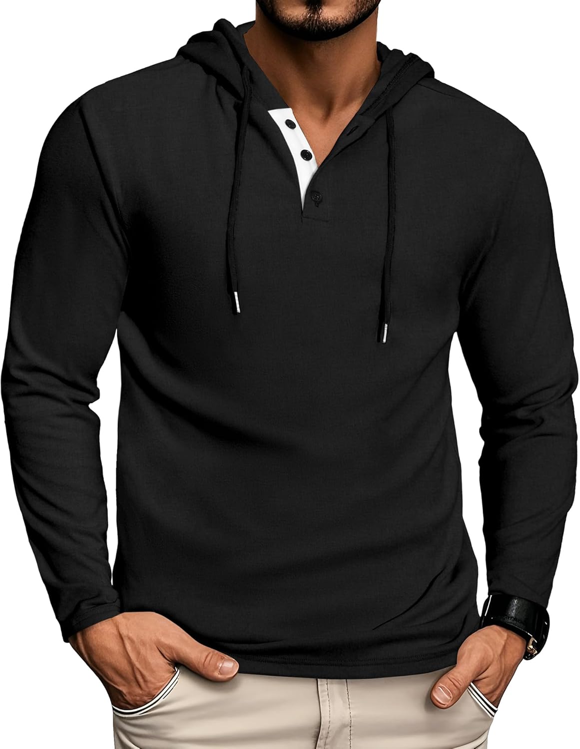 Mens Fashion Athletic Hoodies Long Sleeve Drawstring Casual Sweatshirts Color blocked Collar Lightweight Pullover