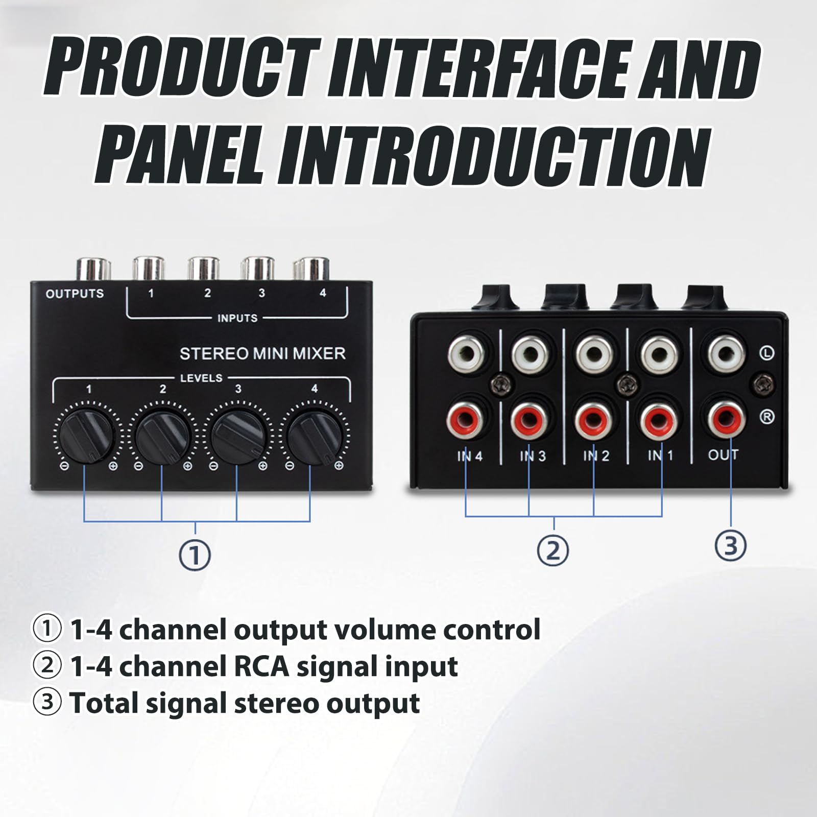 Aux Audio Switcher 4 en 1 Out, canal mezclador pasivo compacto, mezclador pasivo portátil, mezclador de audio estéreo pasivo, para estudio en casa y actuaciones en directo