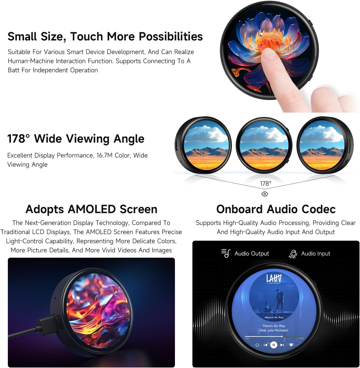 Waveshare Tuya T5-E1 1.75inch AMOLED Round Dev Board, 466 × 466 Touch Display, QSPI Interface, Supports Smart Global AI Cloud Development Platform/Multiple Large Models, All-in-One,Without GPS Module