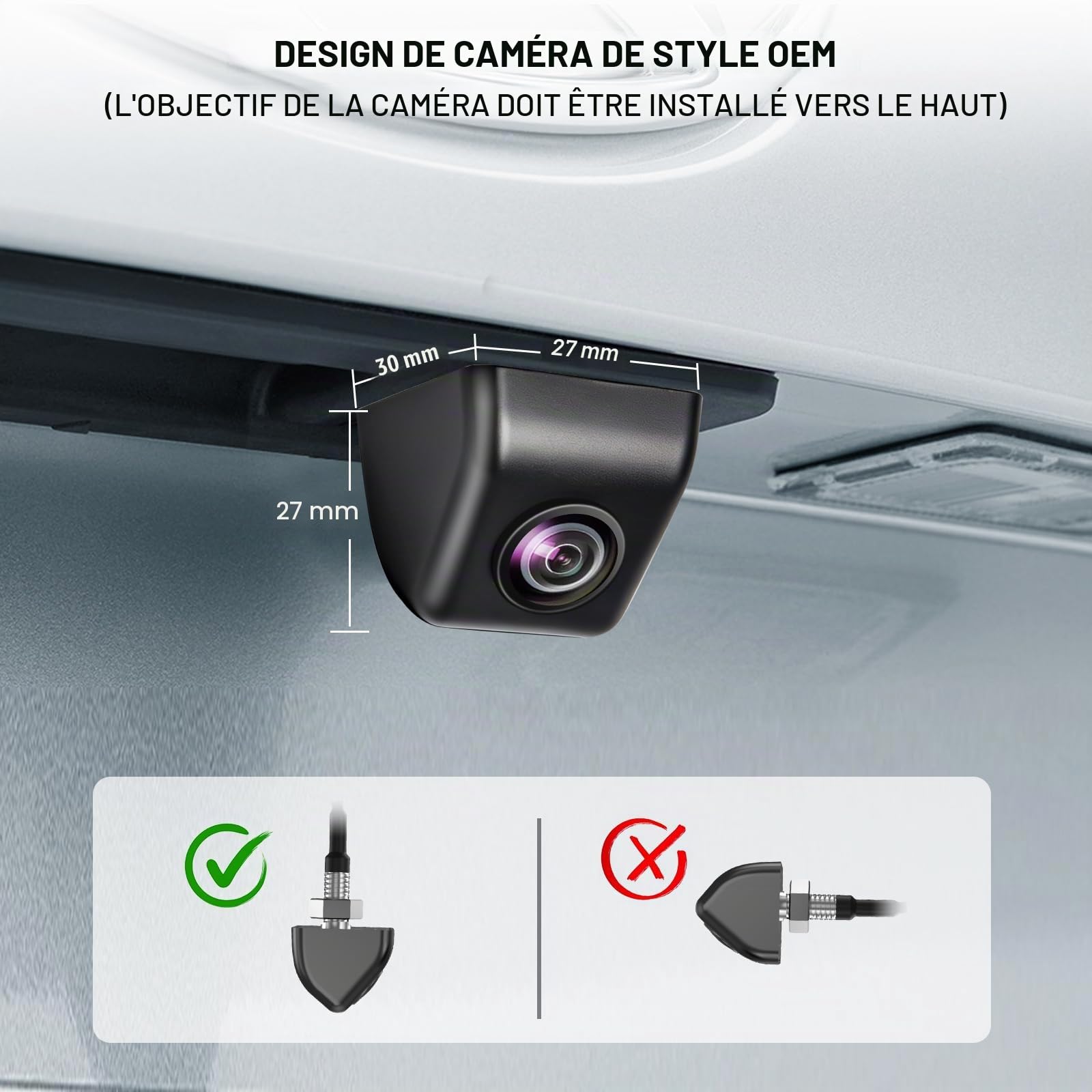 PARKVISION Caméra de recul pour voiture - Boîtier en métal robuste - 1080P HD - Caméra de recul grand angle 180° - Style OEM - Pour tous les types de véhicules avec 6 systèmes commutables