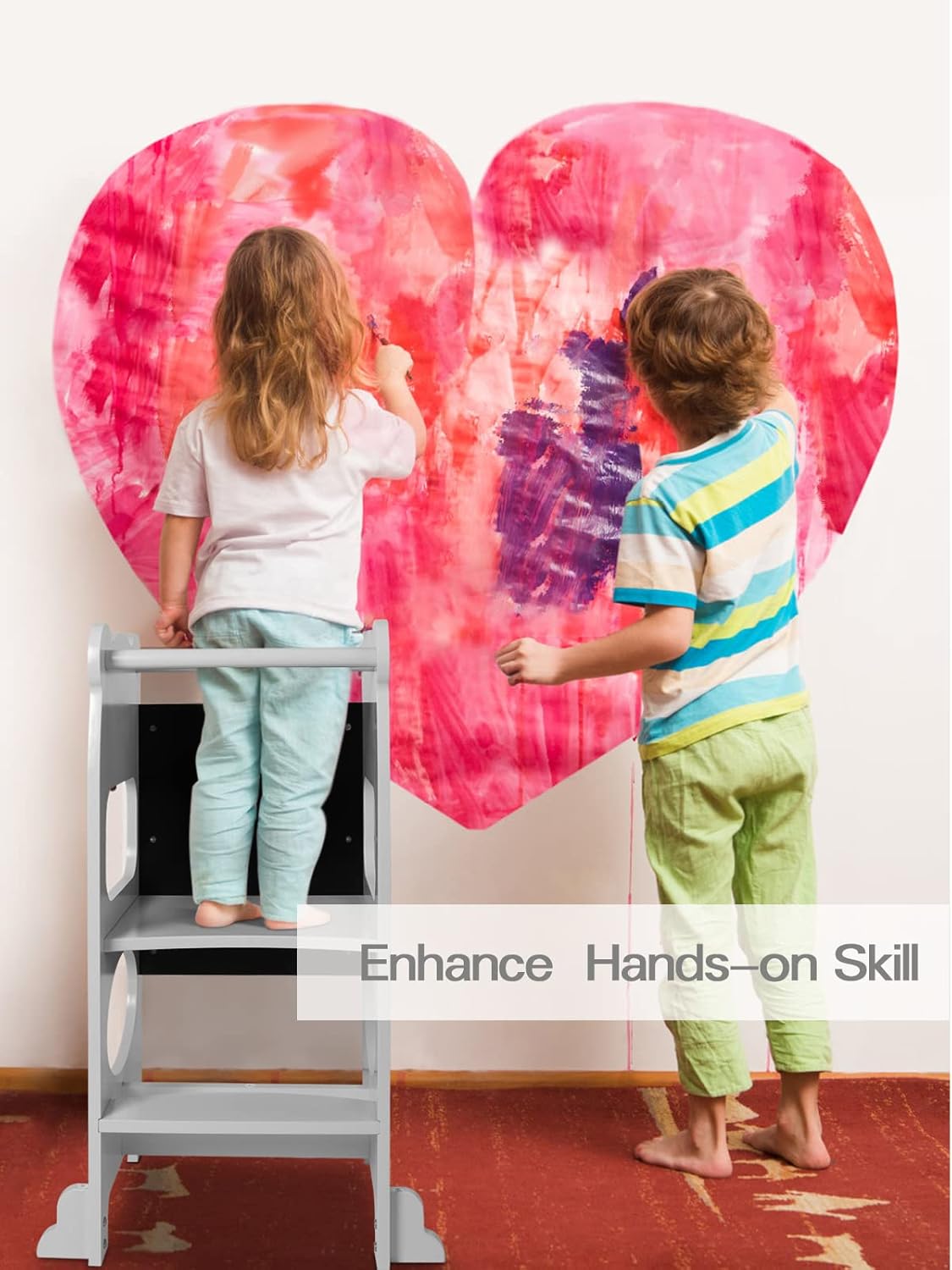 Toddler Step Stool, OUNUO 2-in-1 Kitchen Helper with Easel for Kids, Kitchen Stools Standing Tower for Toddlers 1-3 Bathroom Sink Counter, Grey : Everything Else