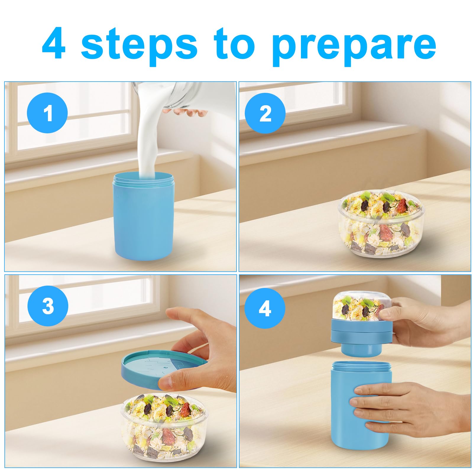 Zikenis 2 in1 Tazza Yogurt to Go,Tazze Cereali 520ML+250ML,Tazza per cereali to go per bambini,Tazza di cereali portatile,Bicchiere per yogurt a doppio strato,per la scuola (Blu)