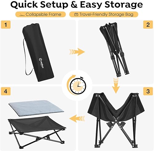 Miniatura 6 de Veehoo CWC2454CP CWC2454CP - Cama elevada mediana para perros y gatos de 29 pulgadas, cama plegable de viaje, hamaca portátil 2 en 1 con almohadilla