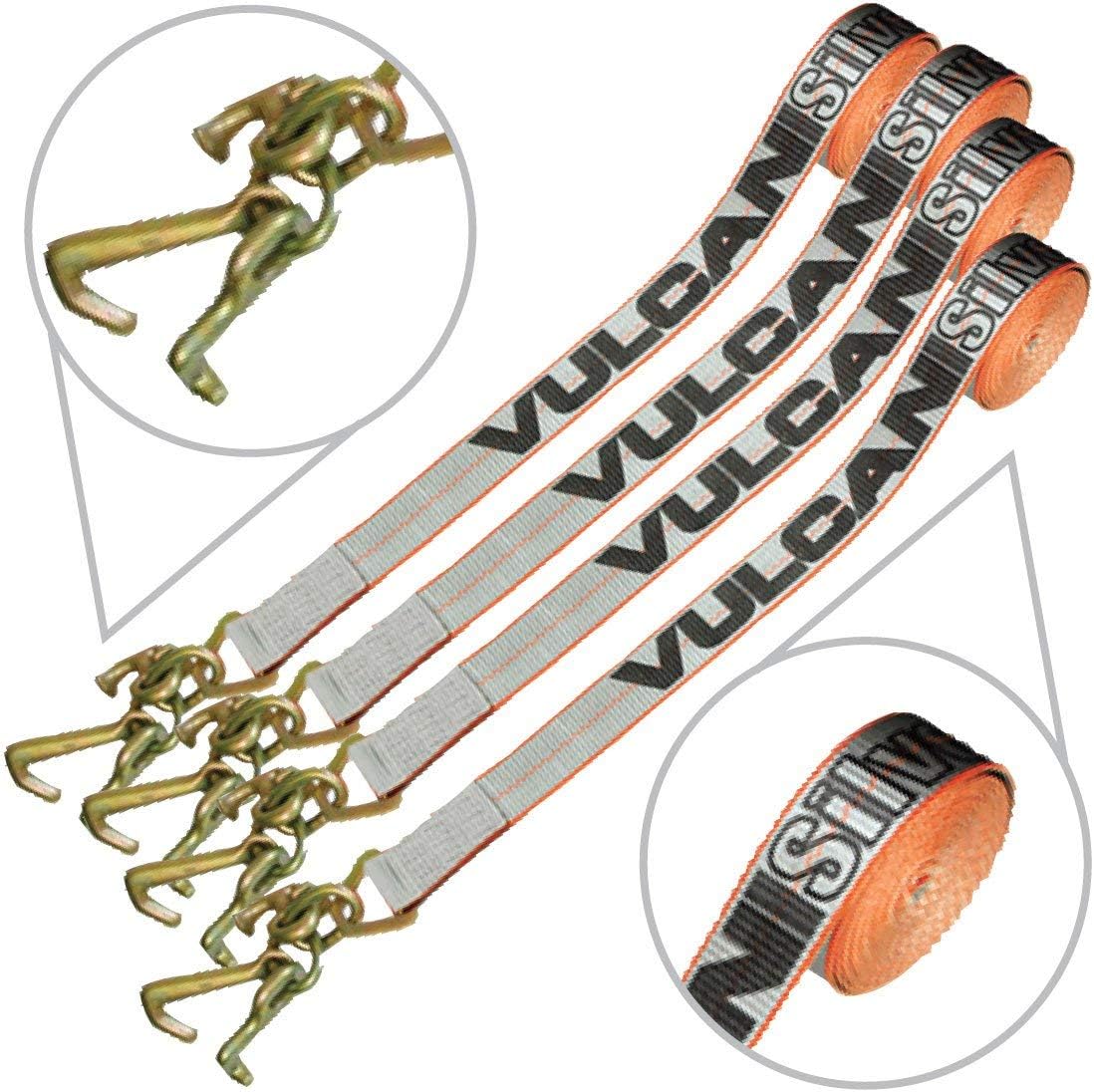 Vulcan Silver Series 2'' Auto Tie Down Replacement Strap with Universal Frame Hook Cluster (96" - Pack of 4) Safe Working Load - 3300 lbs.