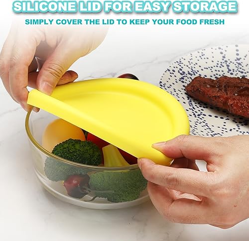 Miniatura 4 de uxcell 2 tapas de silicona para tazones de vidrio para máquina de helados, refrigerador, lavavajillas y microondas, color amarilloblanco