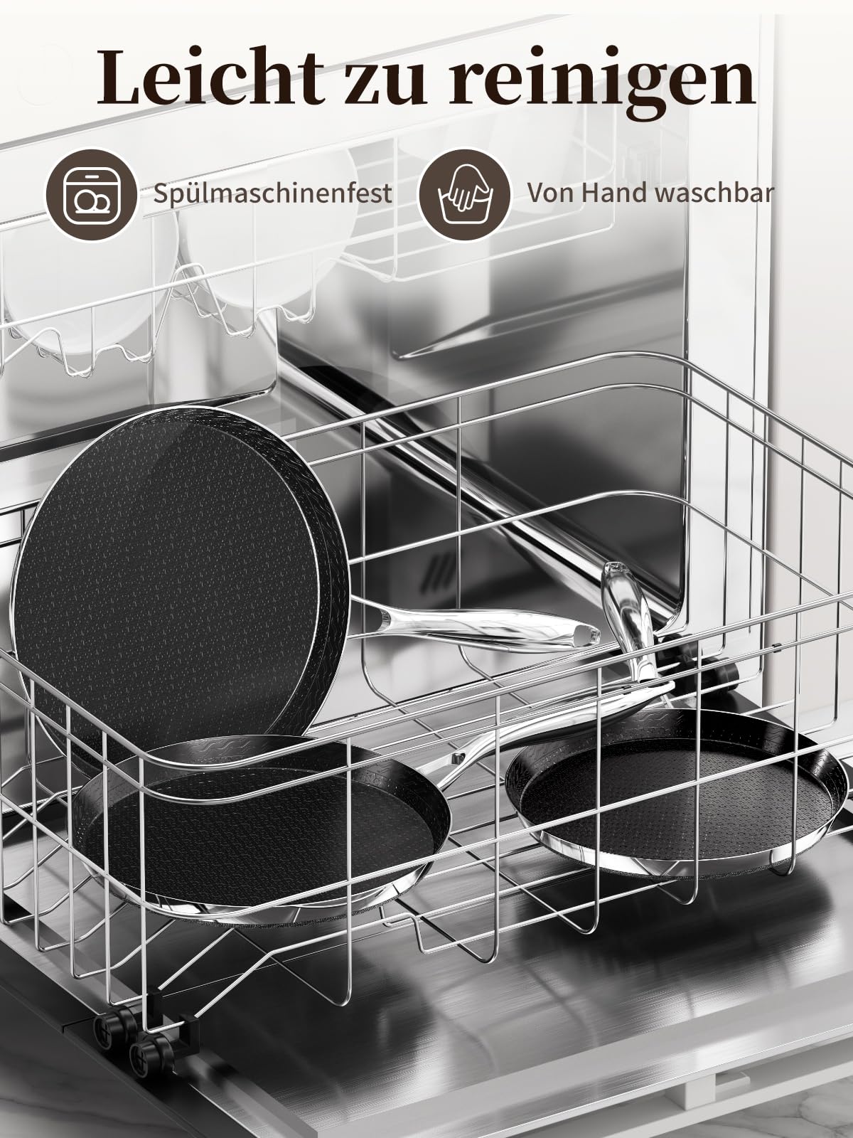 Innerwell 26 cm Crepes Pfanne aus Edelstahl, Pfannkuchenpfanne mit Kratzfeste Antihaftbeschichtung, Omlettpfanne Edelstahlgriff, Schwarz, Induktions Kompatibel，PFOA-frei