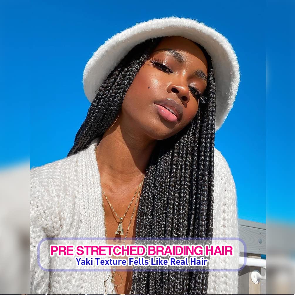 8 Pack Pre Stretched Braiding Hair - 20" 80G/Pack Premium Braiding Hair Pre Stretched Extensions, Professional Itch Free Hot Water Setting Perm Yaki Texture Prestretched Hair (#1B)