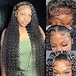 JTMMP 32 Inch Deep Wave Lace Front Wigs Human Hair Pre Plucked 13x6 HD Transparent Lace Frontal Wigs Human Hair 200% Density Deep Curly Glueless Wigs Human Hair for Women