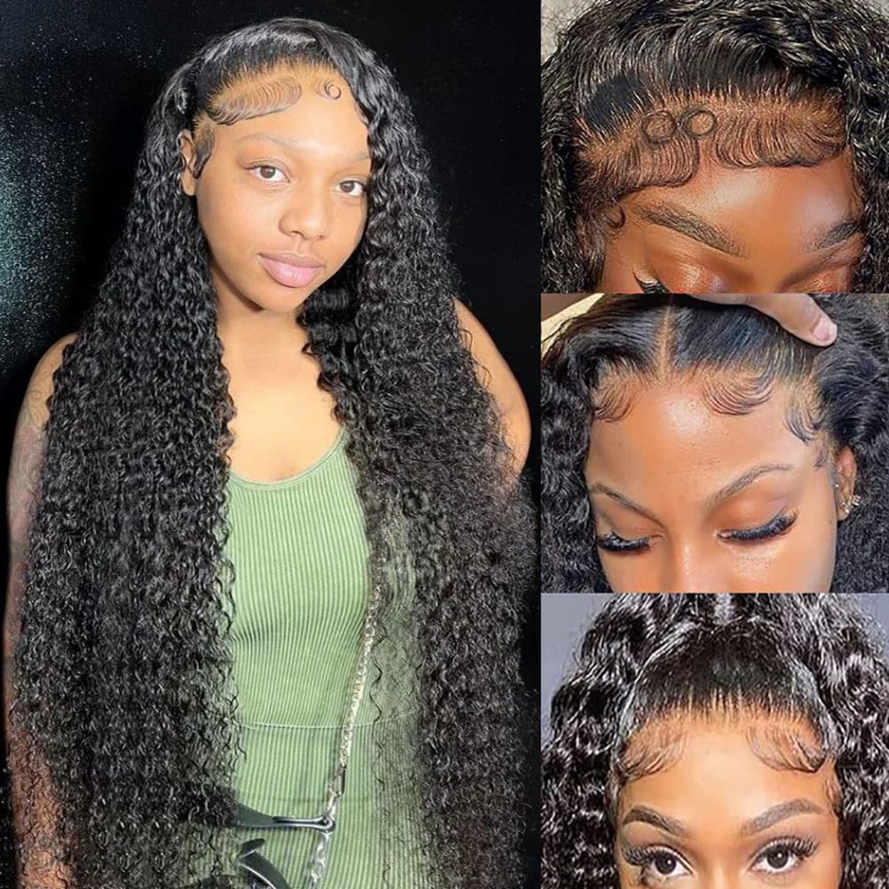 JTMMP 28 Inch 13x6 Deep Wave Lace Front Wigs Human Hair HD Full Lace Frontal Wigs Pre Plucked Bleached Knots 200% Density Deep Curly Human Hair Wig