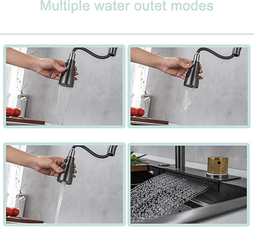 Miniatura 3 de Fregadero de cocina de 30 pulgadas con grifo combinado de cascada de acero inoxidable negro cascada fregadero de cocina encimera de cocina