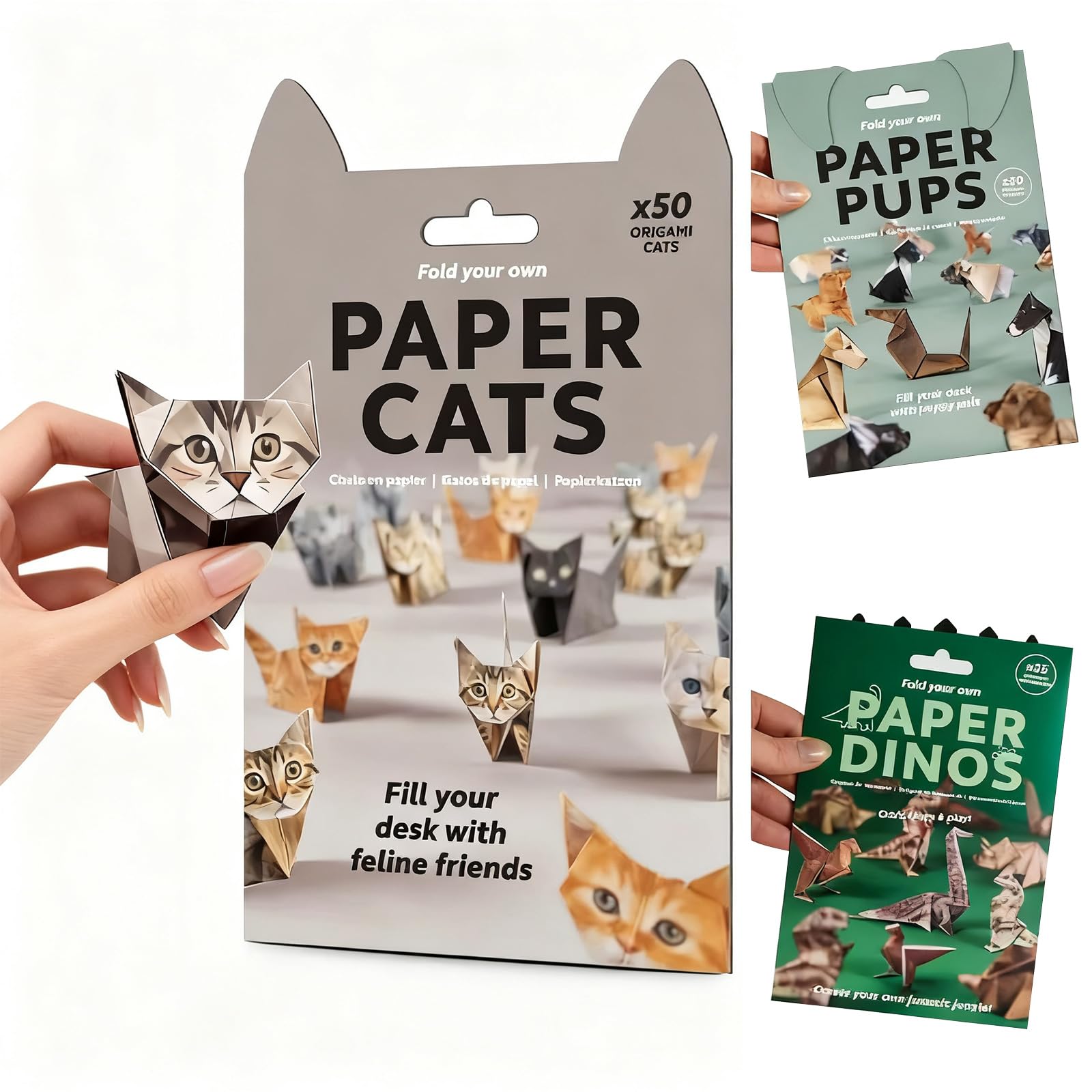 TASBER 50PCS 3D Paper Cats Kit, DIY Paper Cats Origami Kit, Creative Origami Cat Animal Kits, Fun Craft Activity for Adults Kids, Desk Decoration (3 Pack)
