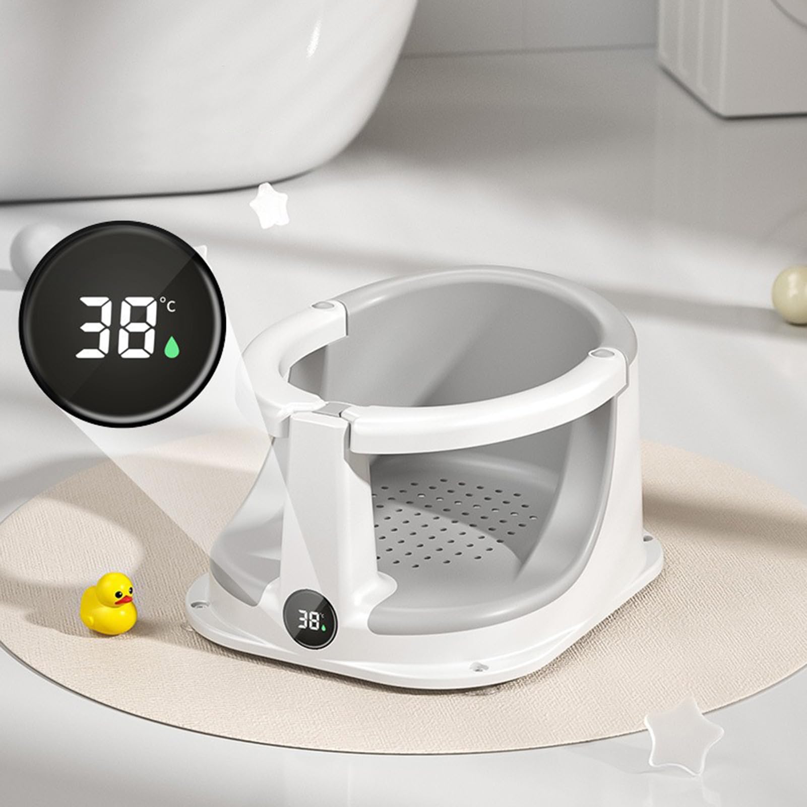 Sedia da Bagno per, Sedia da Bagno Antiscivolo con Sensore di Temperatura, Supporto Sicurezza Doccia Ideale per Casa Viaggi e Regali Nascite Compleanni