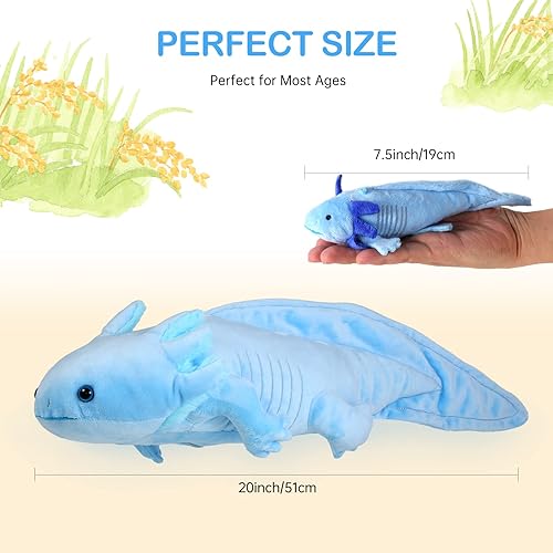 Miniatura 7 de Peluche de ajolote azul con 2 pequeños animales de peluche de ajolote, juego de 3 piezas de animales de peluche suaves con cremalleras, mamá axolote