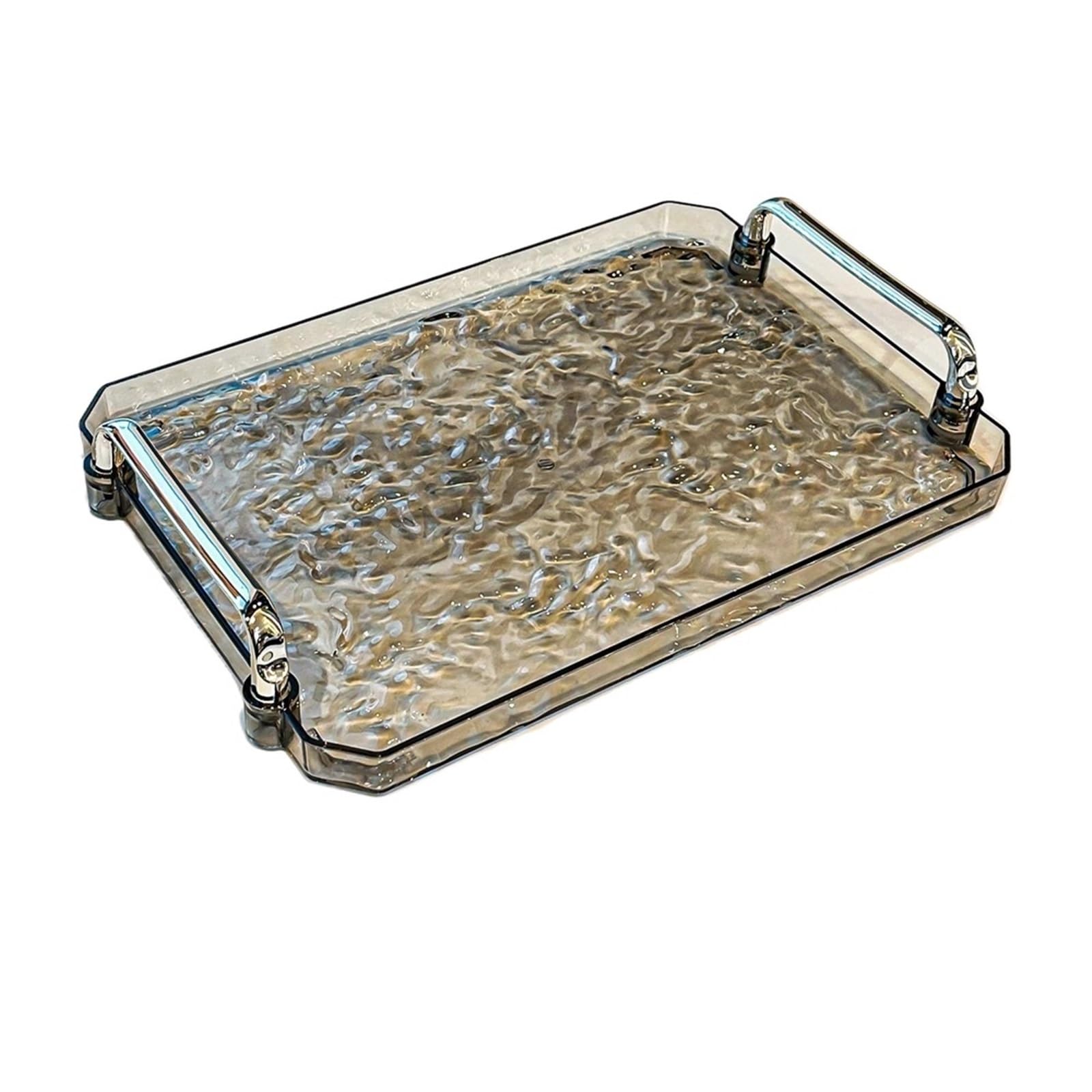 Bandeja Transparente para Servir, Bandeja para Taza de té con asa, Bandeja Decorativa para el té de la Tarde, para Sala de Estar (Gris L)