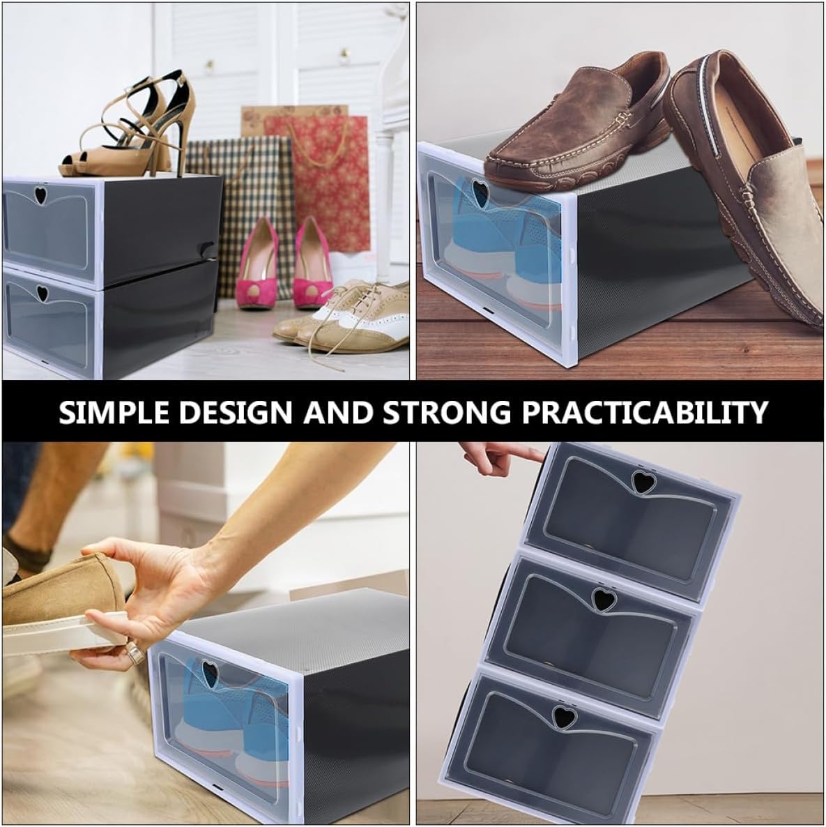 Alipis 6Pcs Stackable Plastic Sneaker Boxes with Flip-Top Lids, Dustproof and Anti-Oxidation Shoe Storage Organizers for Men 33X23X14.5Cm, Home Closet Shoe Container Set