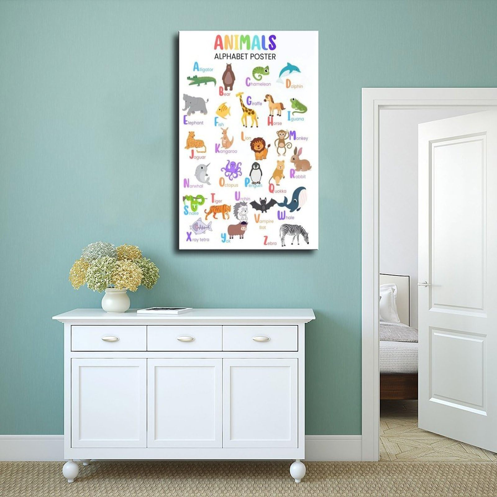 Poster sur toile avec lettres de l'alphabet et éducation - Décoration murale pour salon, chambre à coucher - 40 x 60 cm